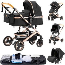 Poussette 3 En1 Compacte Poussette Combinées Anstout Terrain Luxe Haut Paysage Quadruple Pliable Canne Bébé Poussettes Confort Convient Aux Nouveau Nés