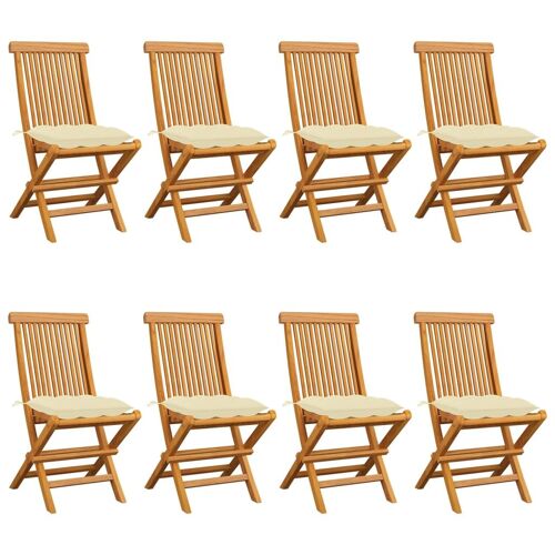 Vidaxl Chaises De Jardin Avec Coussins Blanc Crème 8 Pcs Teck Massif