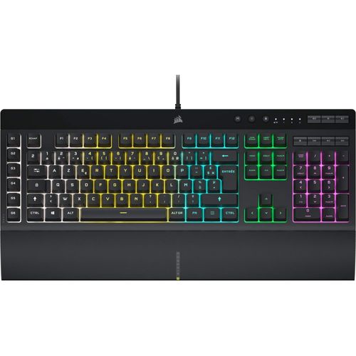 Corsair K55 RGB PRO Wired Clavier Gaming à Membrane Filaire (Rétroéclairage RGB Dynamique, 6 Touches de Macro avec Intégration Logicielle Elgato, Résistance aux et à La Poussière IP42) AZERTY, Noir
