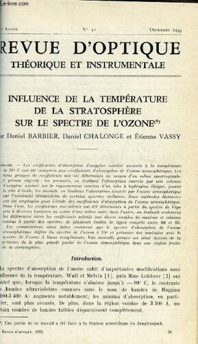 Revue D Optique Théorique Et Instrumentale N° 12 - Influence De La Température De La Stratosphère Sur Le Spectre De L Ozone Par Daniel Barbier, Daniel Chalonge Et Etienne Vassy, Etude De La Bande D(...)