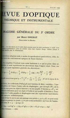 Revue D Optique Théorique Et Instrumentale N° 7 - Imagerie Générale Du 3e Ordre Par Henri Grenat, La Condition Générale Pour Que Deux Ondes Image Infiniment Voisines Soient Liées Par Un Loi Déterminée(...)