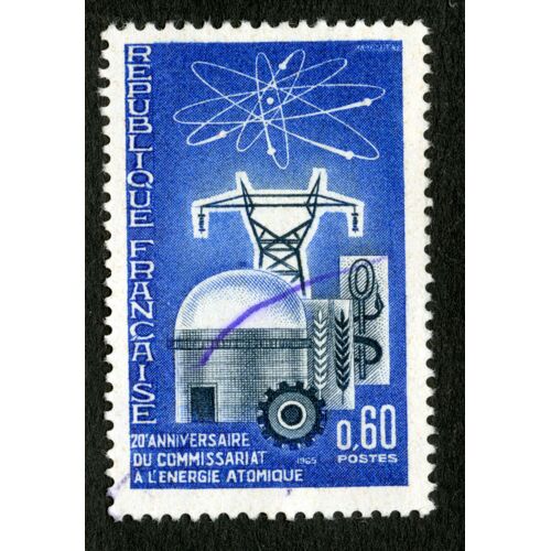 Timbre Oblitéré République Française, 20e Anniversaire Du Commissariat De L’Énergie Atomique, 1965, Postes, 0.60