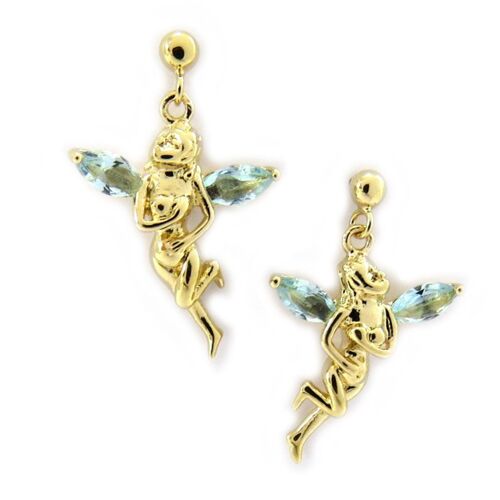 Boucles Plaqué Or "Fée Clochette" Aquamarine