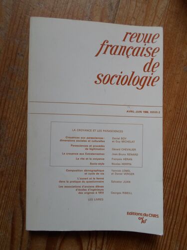 Revue Française De Sociologie Avril-Juin 1986 Xxvii-2