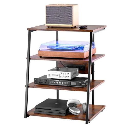 Meuble Audio Visuel 4 Niveaux-VEVOR-Étagère Multimédia en Bois- pour Lecteurs DVD/Décodeurs de Câbles/Consoles de Jeux-Marron