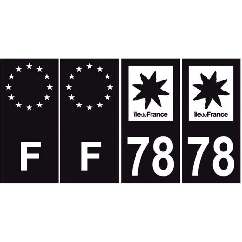 4x 78 Yvelines Sticker Noir Autocollant Plaque Immatriculation Auto Département Ile France Logo 2 - F Europe Fond Noir - Couleur : Droits - Angles : Droits