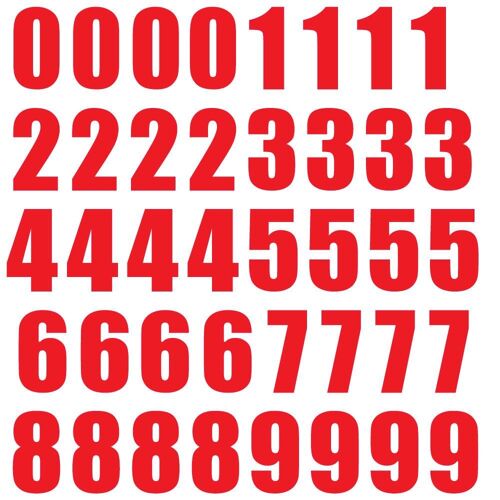 Set 40x Autocollant Sticker Porte Voiture Moto Numero Nombre Chiffre Couleurs Au Choix Logo - Rouge