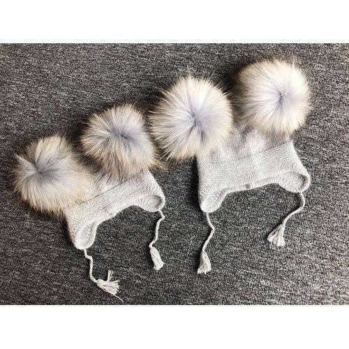 Bonnet À Pompon En Fourrure De Raton Laveur Pour Enfants,Chapeaux Tricotés,Angora,Mignons