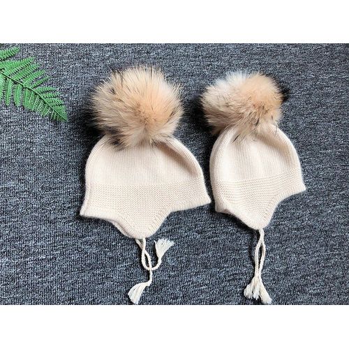 Bonnet À Pompon En Fourrure De Raton Laveur Pour Enfants,Chapeaux Tricotés,Angora,Mignons