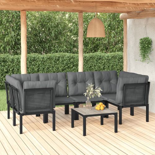 Vidaxl Salon De Jardin 7 Pcs Noir Et Gris Résine Tressée