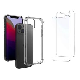 Coque Iphone 14 Coque Transparente Avec Bords Renforcés + 2 Verres Trempés, Lots De 2 Films De Protection 