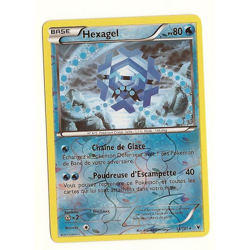 Carte Pokémon Rare Holo Reverse Hexagel 33/101 Série Noir Et Blanc Nobles Victoires En Français