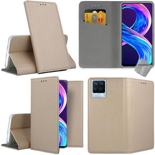 Housse etui coque pochette portefeuille pour Realme 8 4G / 8 Pro + film ecran - OR MAGNET