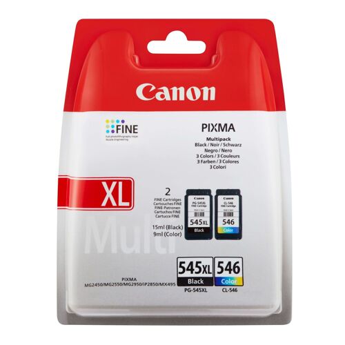Canon PG-545XL/CL-546 Multipack - Pack de 2 - couleur (cyan, magenta, jaune), noir pigmenté - original - cartouche d'encre - pour PIXMA TR4551, TR4650, TR4651, TS3350, TS3351, TS3352, TS3355, TS3450, TS3451, TS3452