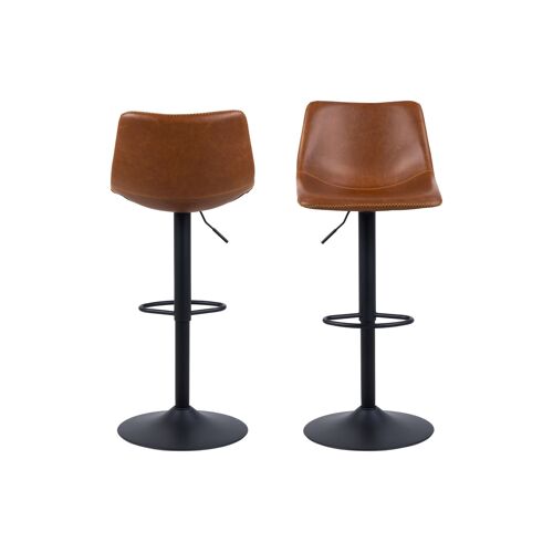 Lot de 2 tabourets de bar simili piétement tulipe métal noir cognac