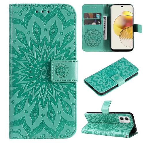 SATURCASE Coque pour Motorola Moto G73, Fleur du Soleil Gaufrage PU Cuir Magnétique Flip Portefeuille Support Porte-carte Protecteur Housse Étui avec Dragonne pour Motorola Moto G73 (TY-Vert)