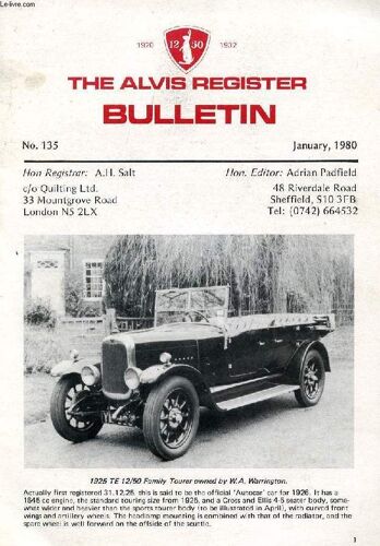 The Alvis Register Bulletin, N° 135, Jan. 1980 (Contents: Wm 47, A Reunion. The Lakeland: Two Views. Tosc 200: Gt 587)