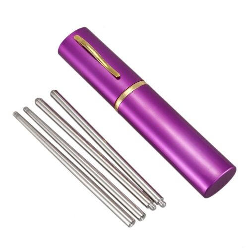 Baguettes De Voyage Pliantes En Acier Inoxydable, Coque En Forme De Stylo En Aluminium, Argent 9109-May14A21311