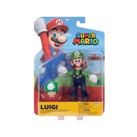 Set Figurine Mario : Luigi Avec Champignon Vert - Set Figurine Articule Collection 11 Cm + 1 Carte Tigre - Enfant