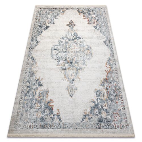 140x190 Cm Tapis Moderne Distin 0826a Blanc / Bleu / Vert Clair - Ornement, Vintage, Franges