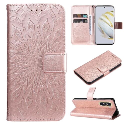 SATURCASE Coque pour Huawei Nova 10, Fleur du Soleil Gaufrage PU Cuir Magnétique Flip Portefeuille Support Porte-carte Protecteur Housse Étui avec Dragonne pour Huawei Nova 10 (TY-Or Rose)