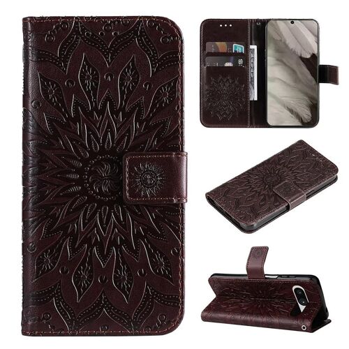 SATURCASE Coque pour Google Pixel 8, Fleur du Soleil Gaufrage PU Cuir Magnétique Flip Portefeuille Support Porte-carte Protecteur Housse Étui avec Dragonne pour Google Pixel 8 (TY-Marron)