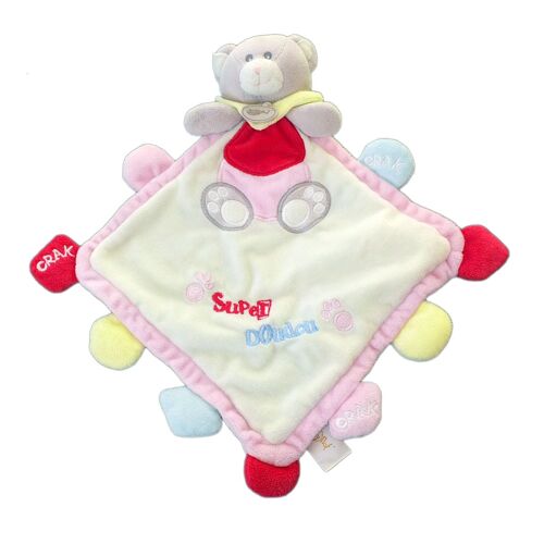 Doudou Plat Chat Super Doudou Baby Nat' Babynat  Blanc Rose Rouge Jaune Grelot