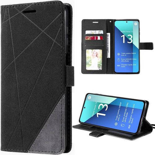 Coque Pour Xiaomi Redmi Note 13 4g (Pas Pour 5g) Anti-Rayures Protection 360 Degré Cuir Pu Noir - E.F.Connection