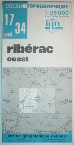 Carte Ign - 1/25 000 - N° 1734 Ouest- Riberac-Chalais-Aubeterre