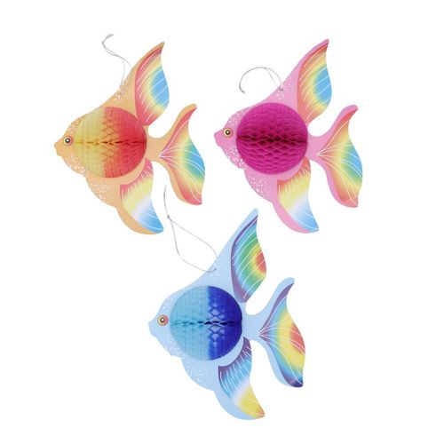 Papier De Soie Coloré, 6 Pièces, Poisson Rouge Pliable, Poisson Tropical, Ornement Suspendu, Fournitures De Fête (Or + Rose + Bleu)
