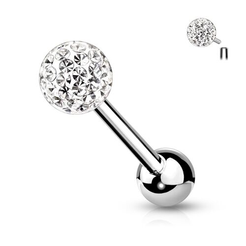 Piercing Langue Fidji Blanc Boule Cristal Ferido Filetage Interne Barbell Barre Acier Inoxydable Anti Allergique