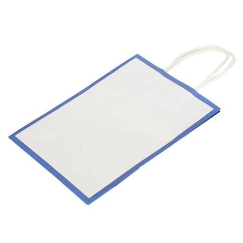 Boîte à bijoux portable, sac en papier Kraft, sac cadeau, boîte à bord blanc + bleu pour bijoux