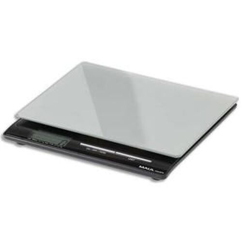 Maul Pèse-Lettre Maulsquare À  Pile Portée 5 Kg Plateau Verre De Securité, L18 X H2,2 X P17,7 Cm Argenté