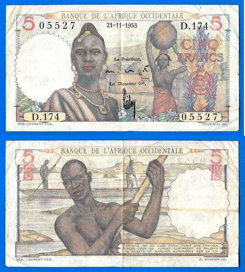 Banque De L Afrique Occidentale 5 Francs 1953 Billet Francs Colonies Francaises