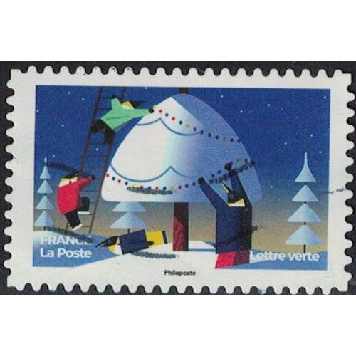 France 2022 Oblitéré Used Carnet Féérique Manchots Décorant Sapin De Noël Gestuelle Humaine
