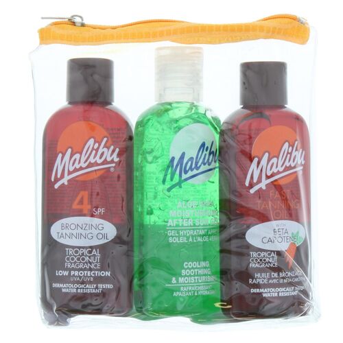 Malibu Lot De 3: Spf 4 Huile Bronzante, Bronzage Rapide, Hydratant Après Soleil 