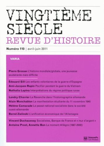 Vingtième Siècle N° 110, Avril-Juin 2 - Revue D'histoire