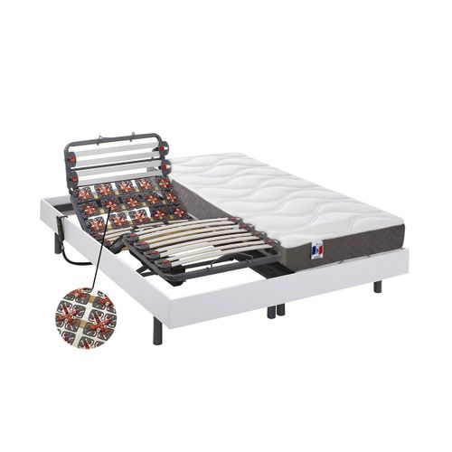 Lit Électrique Relaxation Lattes Et Plots Matelas 100% Latex 5 Zones Menelas De Dreamea - Blanc - 2 X 90 X 200 Cm - Moteurs Okin