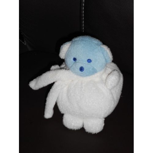 Doudou Ours Boule Petit Model De 13 Cm Blanc Et Bleu Musti De Mustella