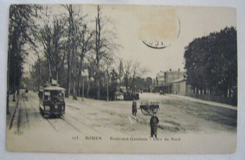 Cpa Originale Rouen ( 76 ) Boulevard Gambetta - Gare Du Nord Voyagée 1912 Tramway