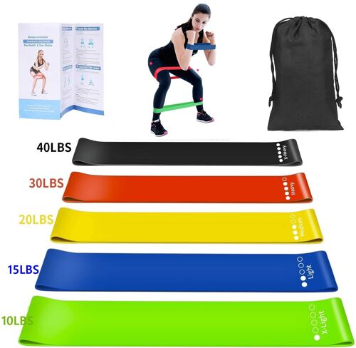 F-Set Couleur 7pcs De Tubes Et Bandes Elastiques D'exercice De Résistance Remise En Forme, [Lot De 5] De Élastique En Bande Latex Naturel Résistance D'équipement Yoga Pilates Exercices -5 Force De Musculation Versez De Sac De Niveaux Avec Rangement