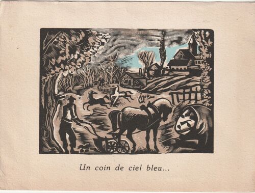 Hubert Et Herve Baille Bois Gravé : Un Coin De Ciel Bleu... Hubert Baille Vous Le Souhaite Pour 1949 - Carton 188x135 Mm 4 Pages - Bois Grave 125x90 Mm