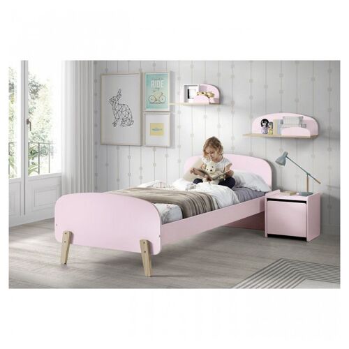 Vipack Kiddy Lit En Bois Laqu Et Brut Et Sommier + Chevet 1 Porte + Etagre 45 Cm + Etagre 65cm