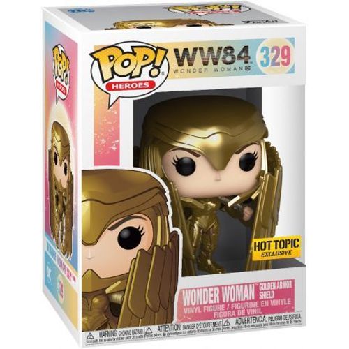 Figurine Funko Pop - Wonder Woman 1984 - Ww84 N°329 - Wonder Woman Avec Bouclier Et Armure En Or - Metallic (46659)
