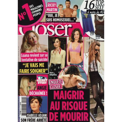 Closer / 03-04-2010 N°251 : Loana (2p) - Isabelle Adjani (1p) - Monica Bellucci (1,5p)