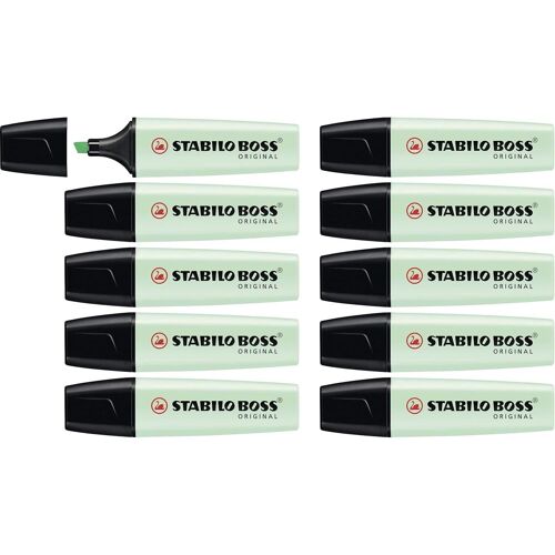 Stabilo Lot De 10 Surligneurs Boss Original Pastel Pointe Biseaut¿E 2 - 5 Mm Vert Pastel