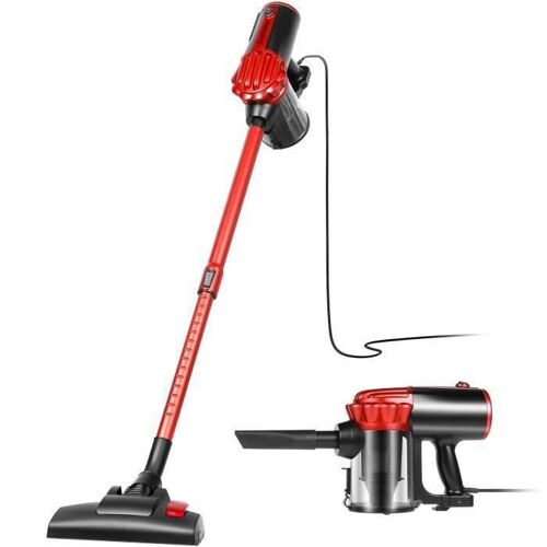 Koticidsin Aspirateur Balai Sans Sac, Aspirateur à Main 2 en 1 - 800W/16Kpa Puissance d'aspiration, Filtration HEPA - Noir/Rouge