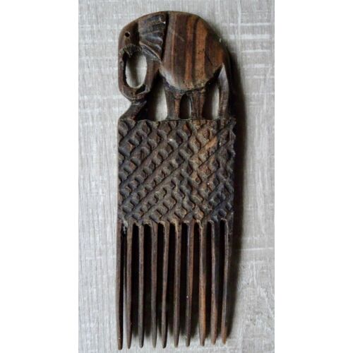 Peigne Africain En Bois Sculpté (Éléphant)