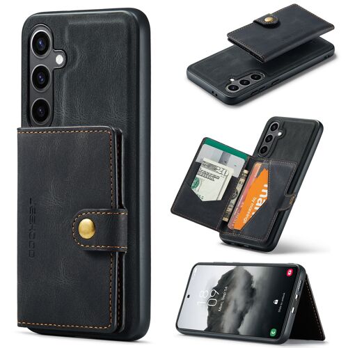 Coque pour Samsung Galaxy S24 Plus/S24+,Etui support wireless charging,Housse support pliable,sac avec carte,étui de protection de téléphone anti-chute en cuir - Noir