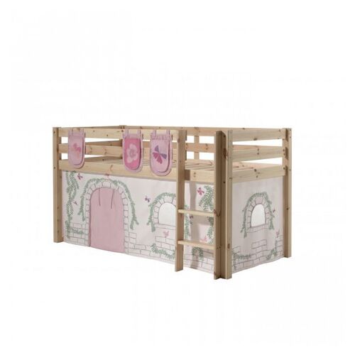Vipack Pino Lit Compact Pin Massif Naturel + Rideau De Lit Birdy + 3 Pochettes Birdy